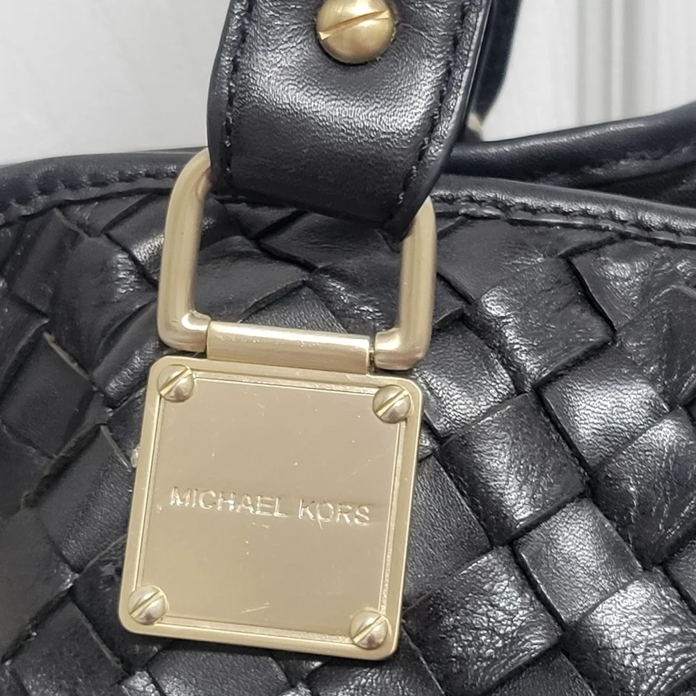 Michael Kors Newbury Woven Leather Shoulder Bag.